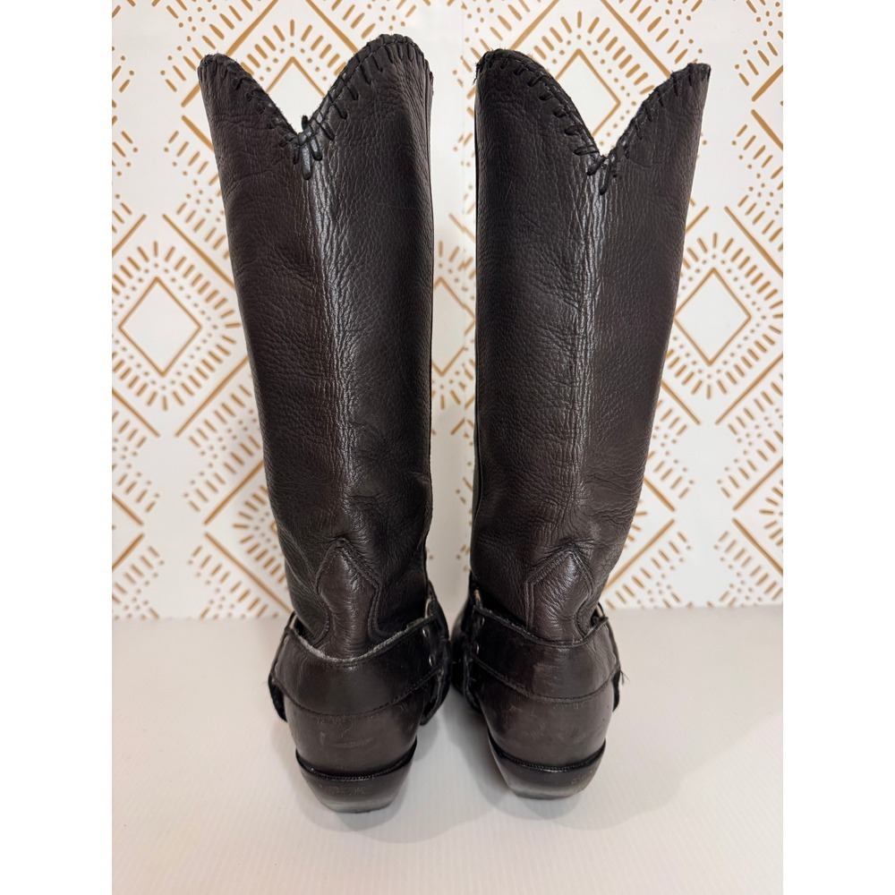 Vintage Zodiac Black Leather Harness Boots Womens 6 Western Biker Edgy Moto - Picture 4 of 13